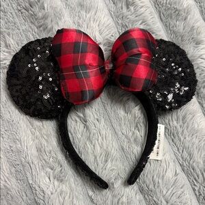Disney Black and Red Plaid Sequin Minnie Ears
